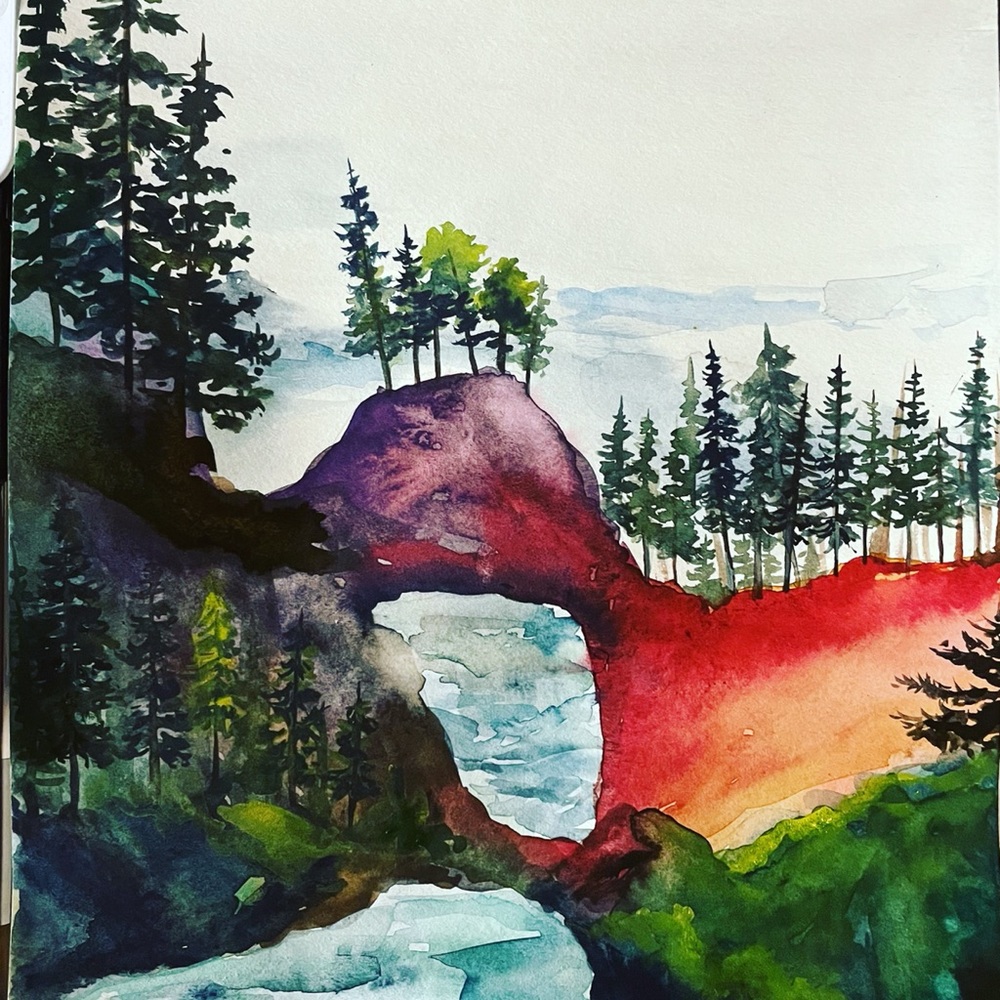 Watercolor landscape unique original painting 💚💛♥️